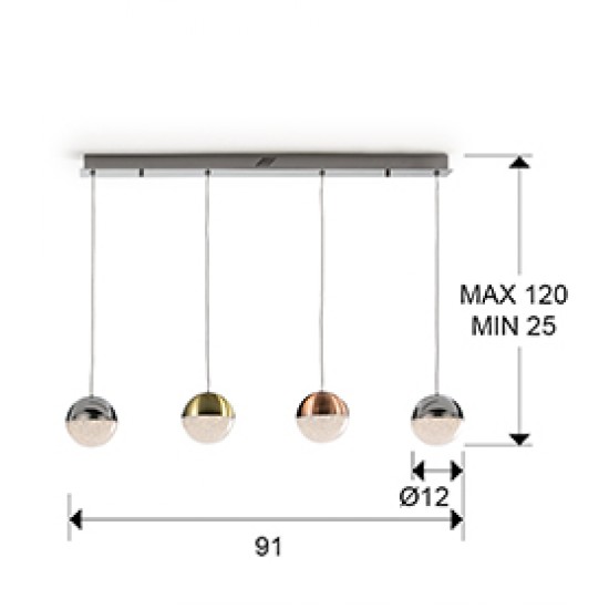 Suspensie SPHERE Schuller Led, Crom|Alama|Cupru 793659D Spania