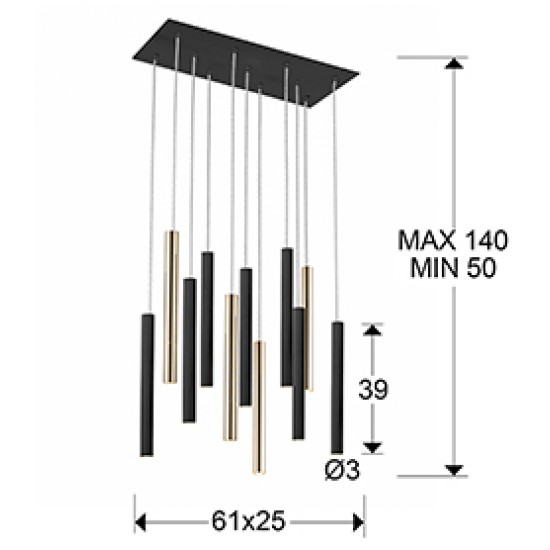 Suspensie VARAS Schuller Led, Auriu|Negru Mat 373357 Spania
