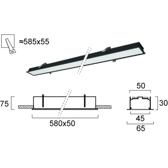 Plafoniera Incastrata STATION ULTRA 3911-03058-3-B-D1 Viokef LED, Negru, Grecia