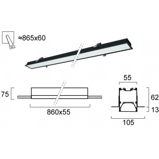 Plafoniera Incastrata STATION ULTRA 3911-04086-4-B-N Viokef LED, Negru, Grecia