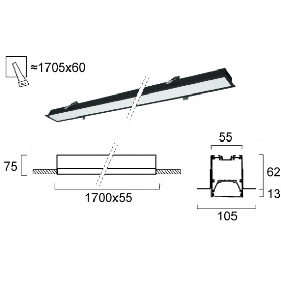 Plafoniera Incastrata STATION ULTRA 3911-04170-4-B-D5 Viokef LED, Negru, Grecia