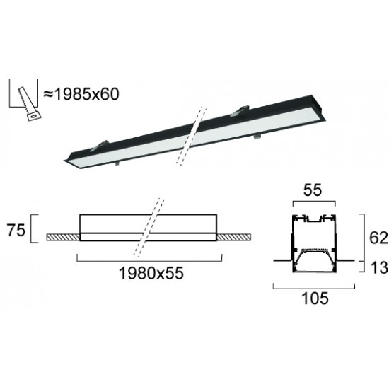 Plafoniera Incastrata STATION ULTRA 3911-04198-4-B-D5 Viokef LED, Negru, Grecia