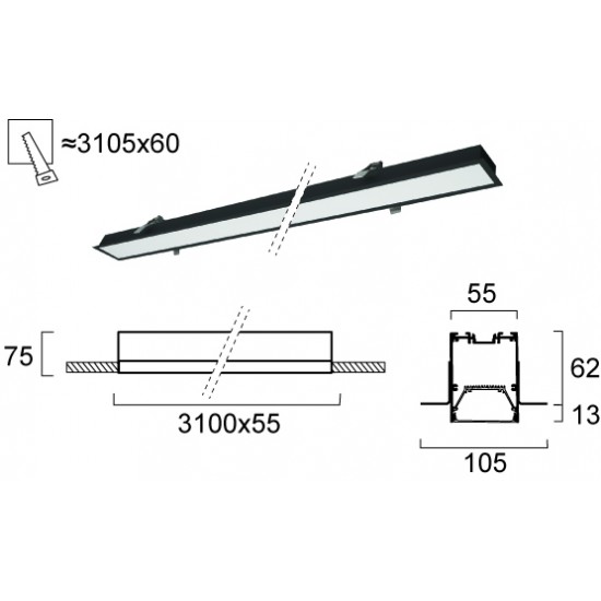 Plafoniera Incastrata STATION ULTRA 3911-04310-4-B-N Viokef LED, Negru, Grecia