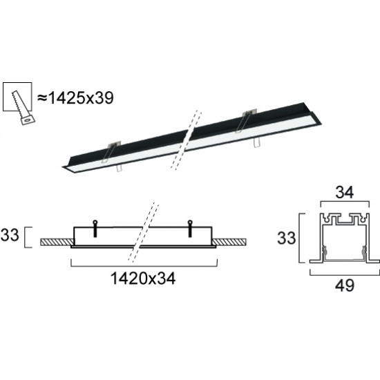 Plafoniera Incastrata SASA 3917-03142-3-B-P-N Viokef LED, Negru, Grecia