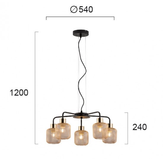 Suspensie LOREN 4165500 Viokef E27, Auriu, Grecia