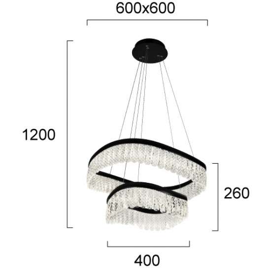 Suspensie CRYSTAL 4291600 Viokef LED, Negru, Grecia